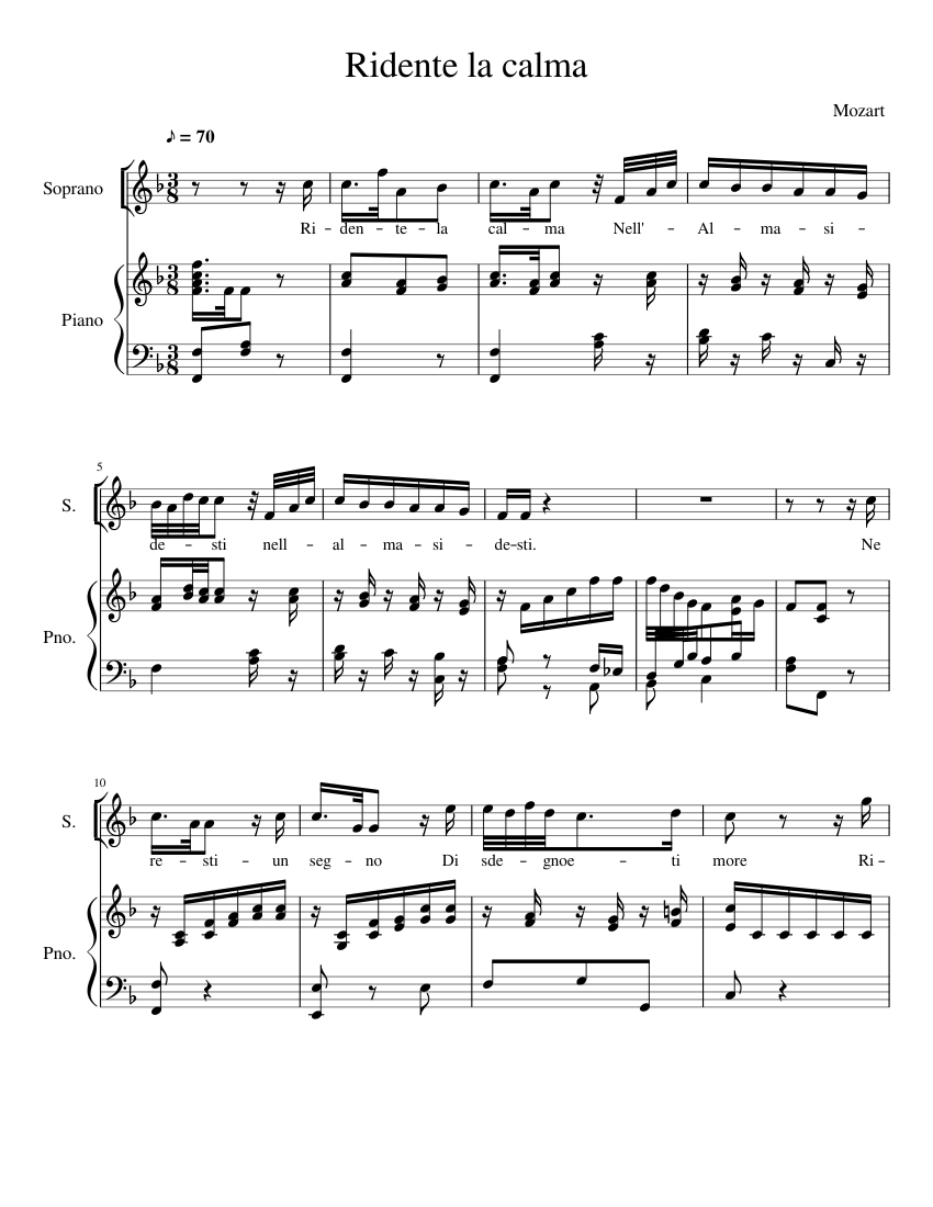Ridente la calma Soprano/Tenor Solo Sheet Music for Piano, Soprano ...