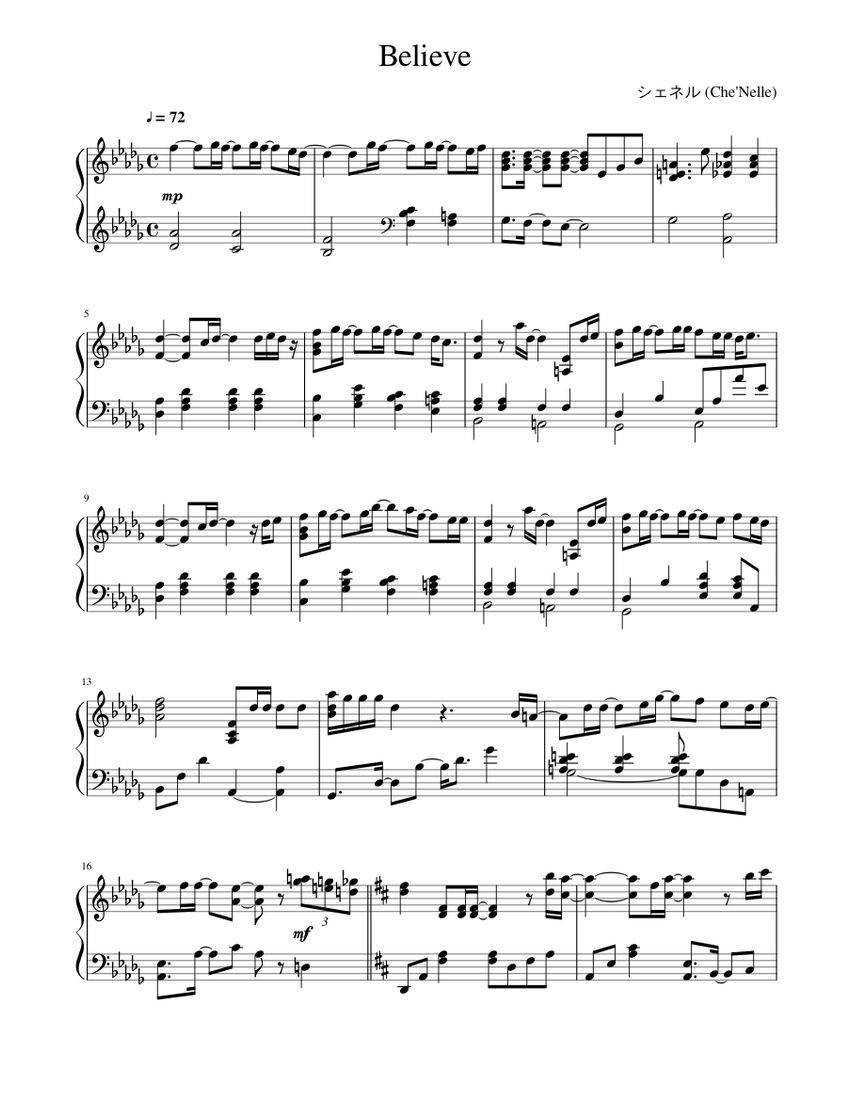 Believe Che Nelle Sheet Music For Piano Solo Download And Print In Pdf Or Midi Free Sheet Music Musescore Com