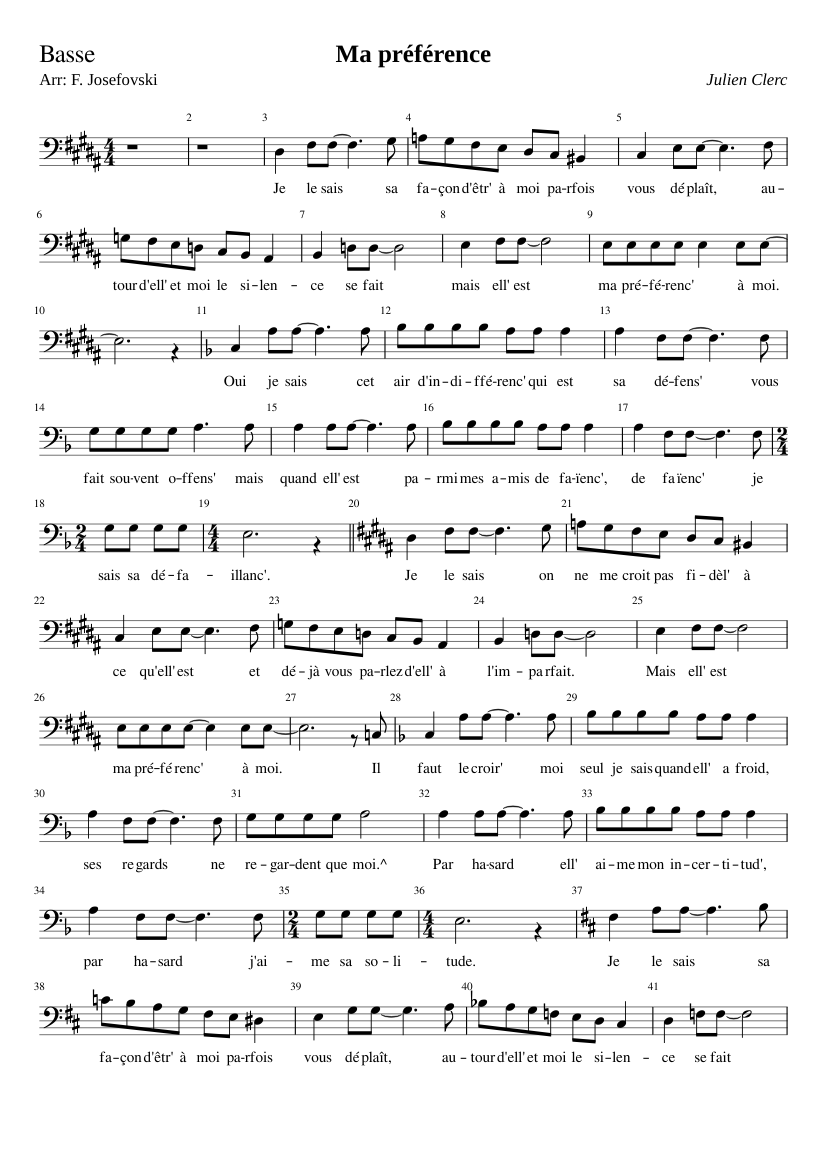 Ma préférence Basse Sheet music for Piano (Solo) | Musescore.com