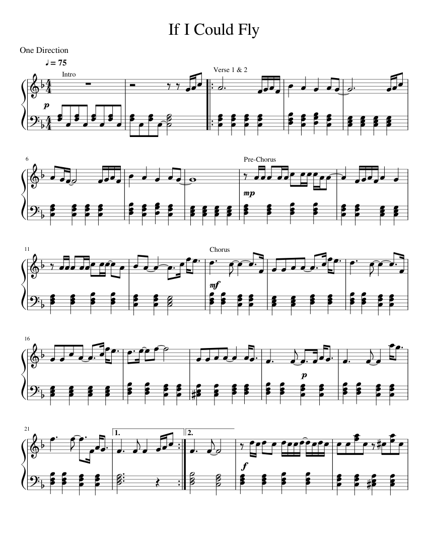 If I Could Fly- One Direction Sheet music for Piano (Solo) | Musescore.com