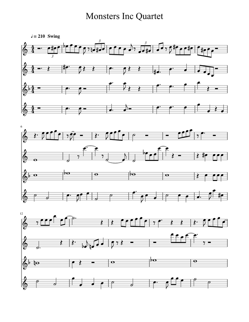 Monsters Inc Quartet sax Sheet music for Saxophone (Alto) (Solo