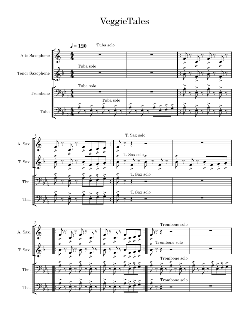 VeggieTales Theme Song – VeggieTales Sheet Music for Trombone, Tuba ...