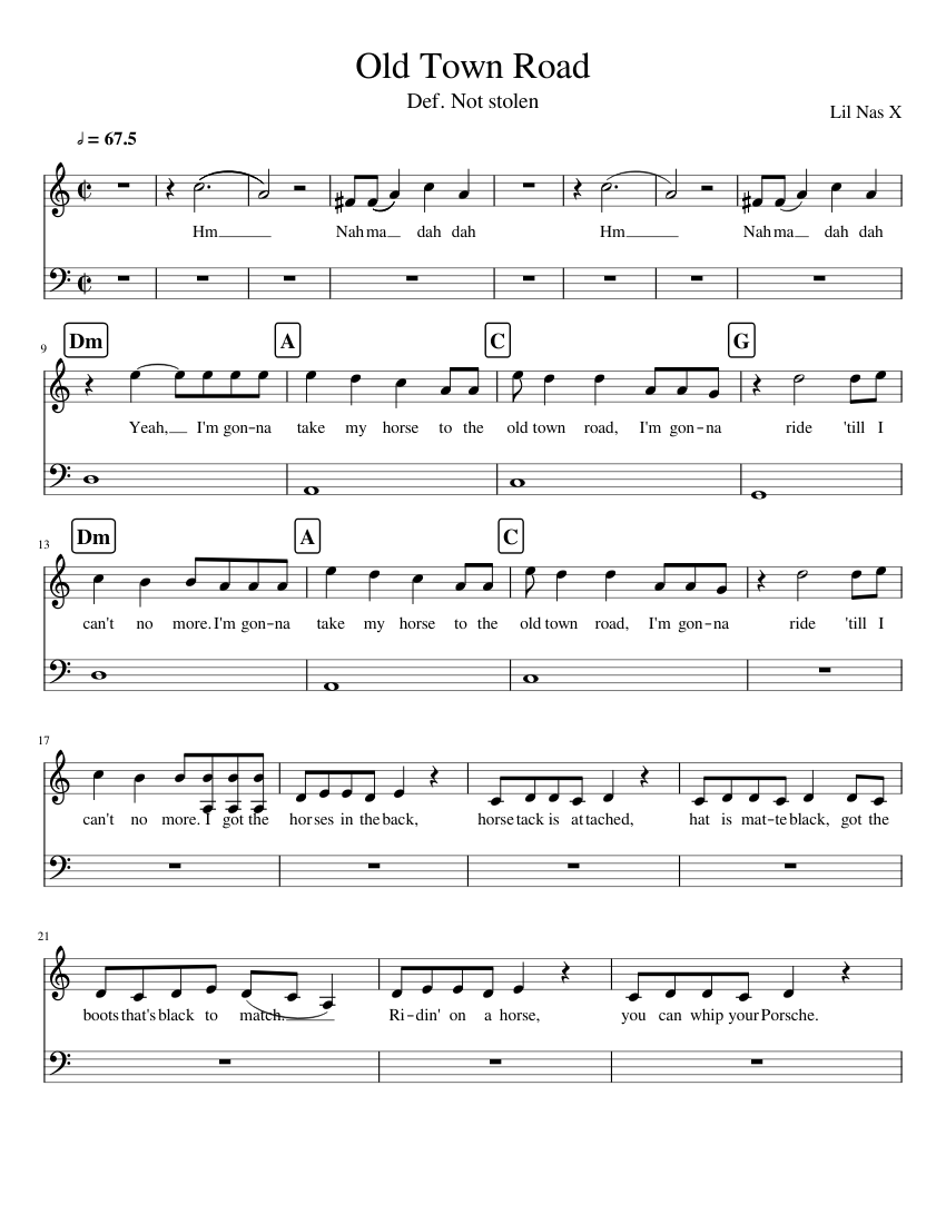 Download and print in PDF or MIDI free sheet music for Old Town Road arrang...