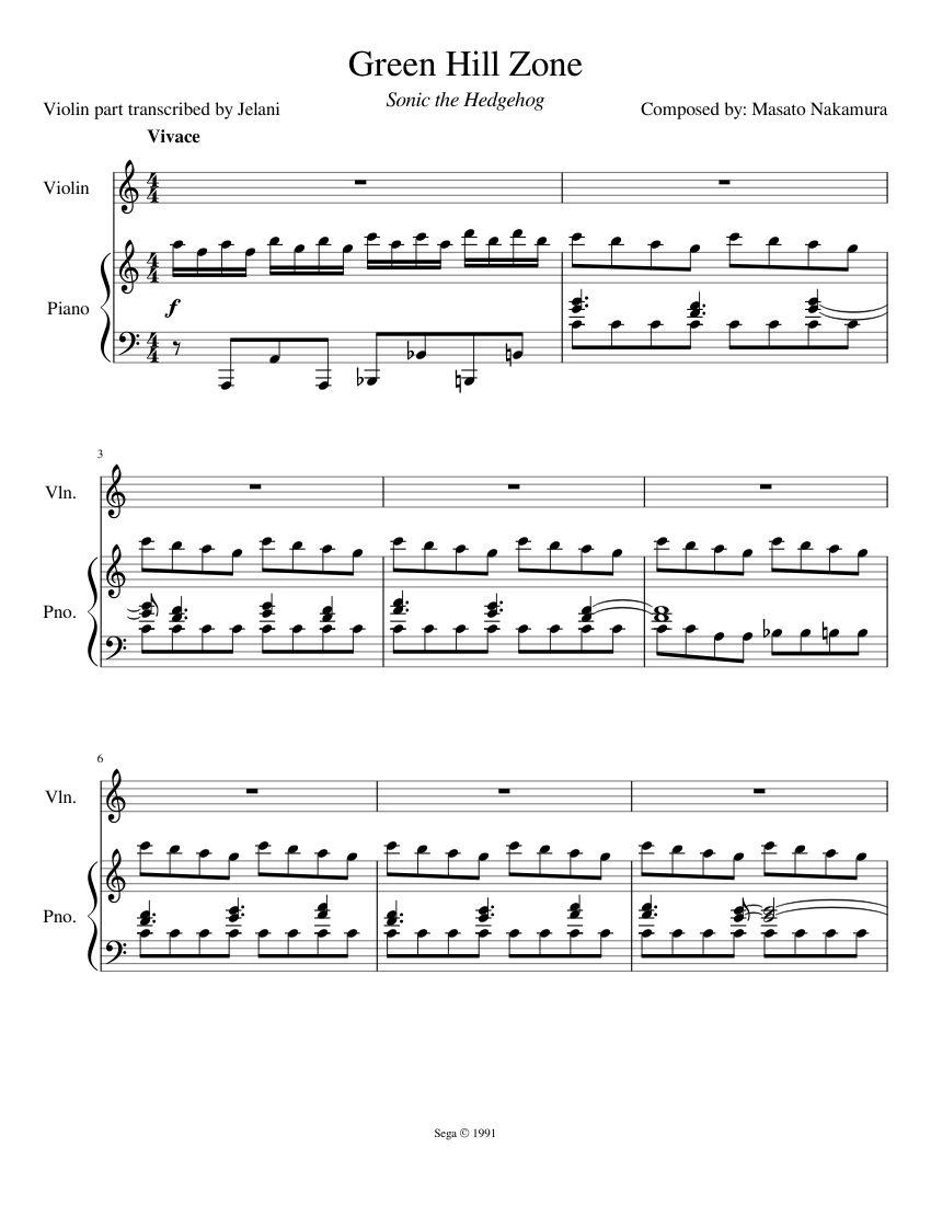 Sonic the Hedgehog - Green Hill Zone Sheet music for Piano, Violin (Solo) |  Musescore.com