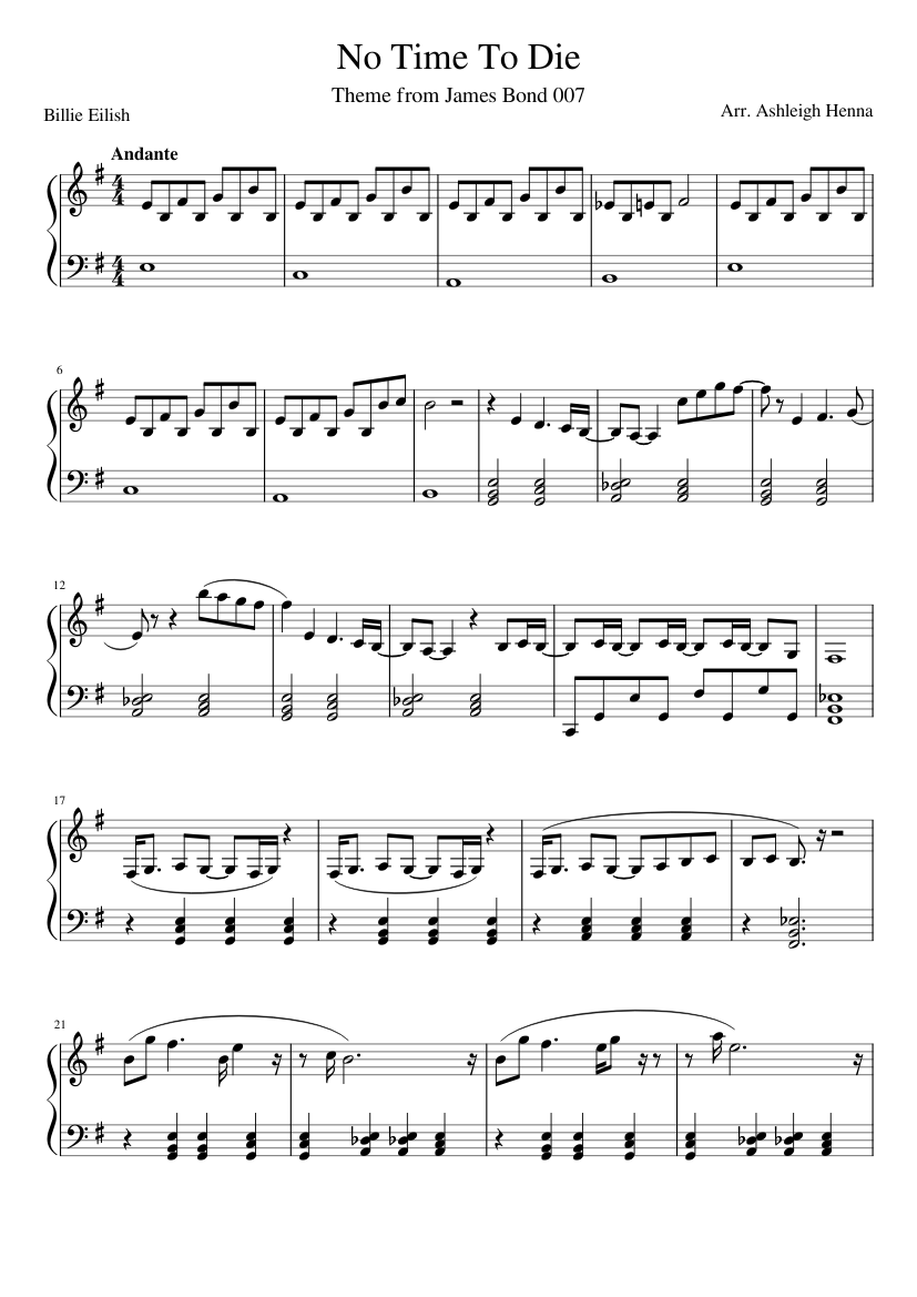 No Time To Die Billie Eilish [Short Version] Piano Sheet music for
