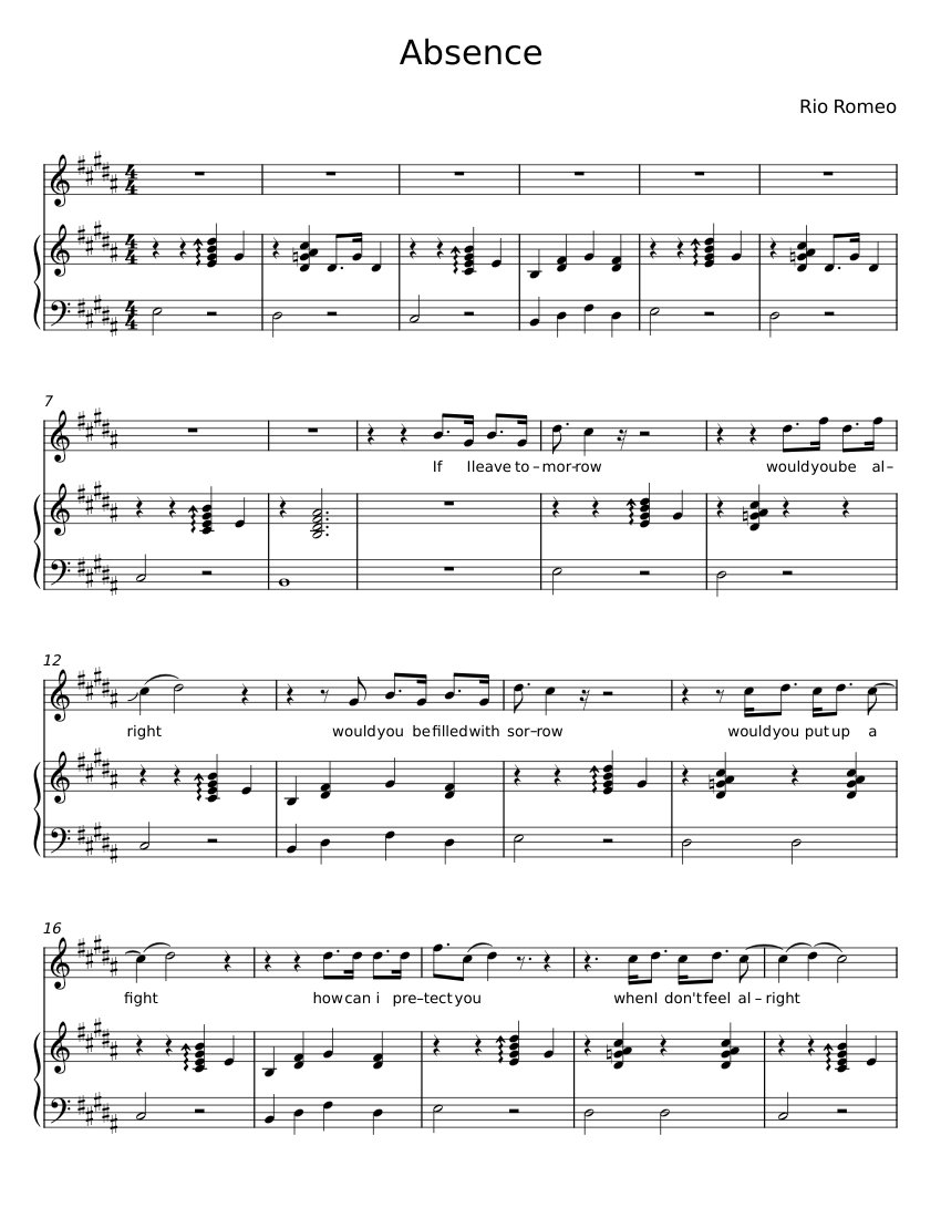 Absence Rio Romeo Absence - Rio Romeo Sheet music for Piano, Synthesizer (Mixed Duet ...