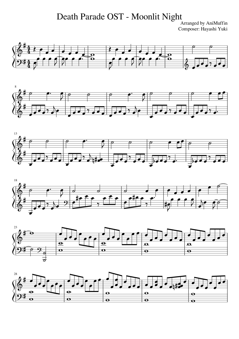 Death Parade OST - Moonlit Night Sheet music for Piano (Solo) |  Musescore.com
