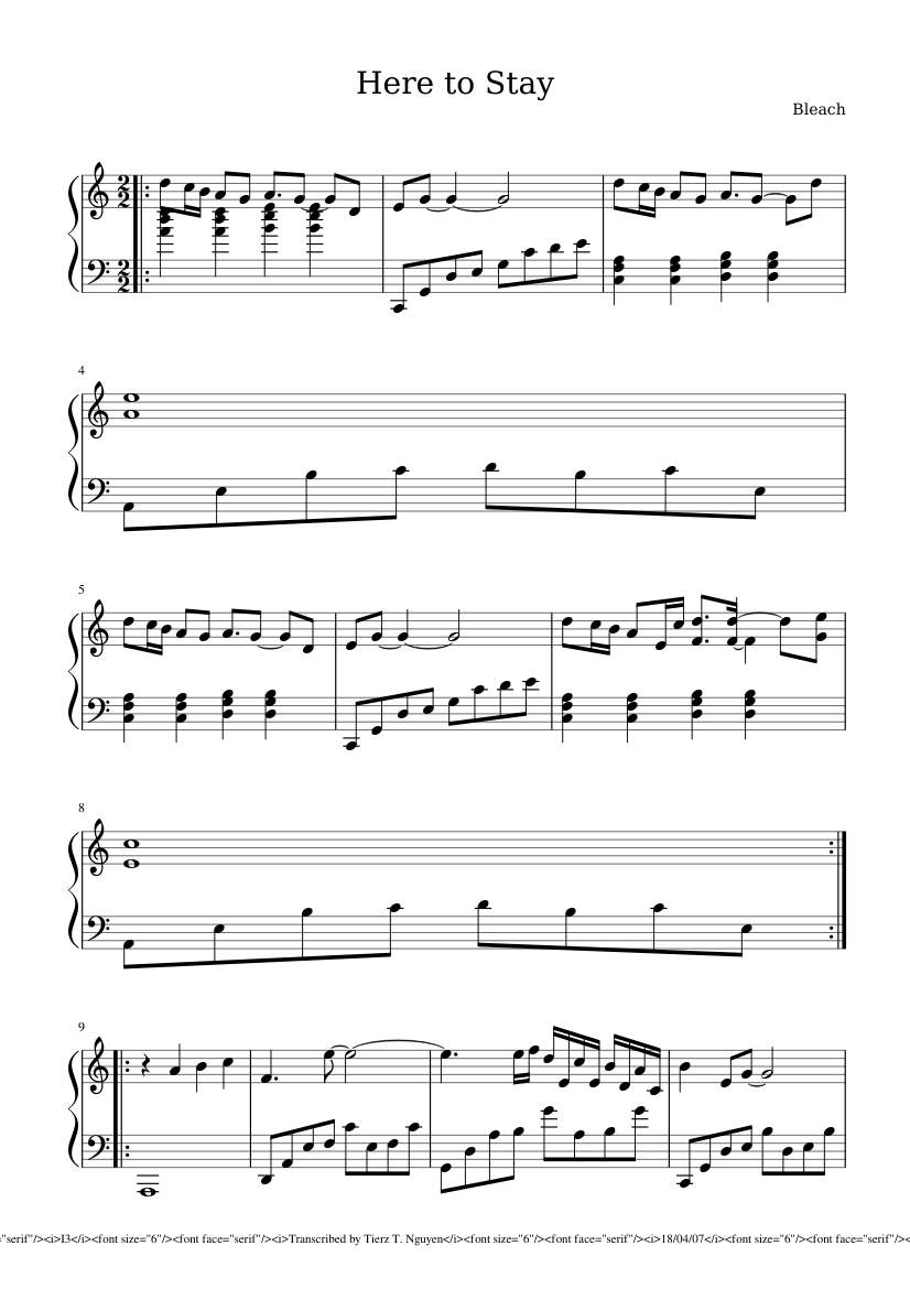 Bleach here to stay Sheet Music for Piano (Solo) | MuseScore.com