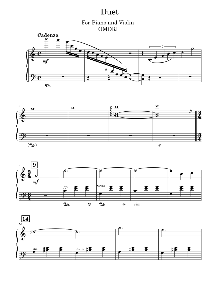 Omori Duet – Pedro Silva 444 Sheet Music for Piano (Solo) easy ...