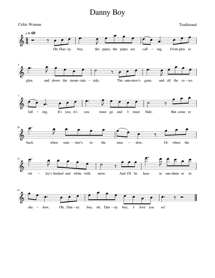 Danny Boy C Major Sheet Music For Piano Solo Musescore