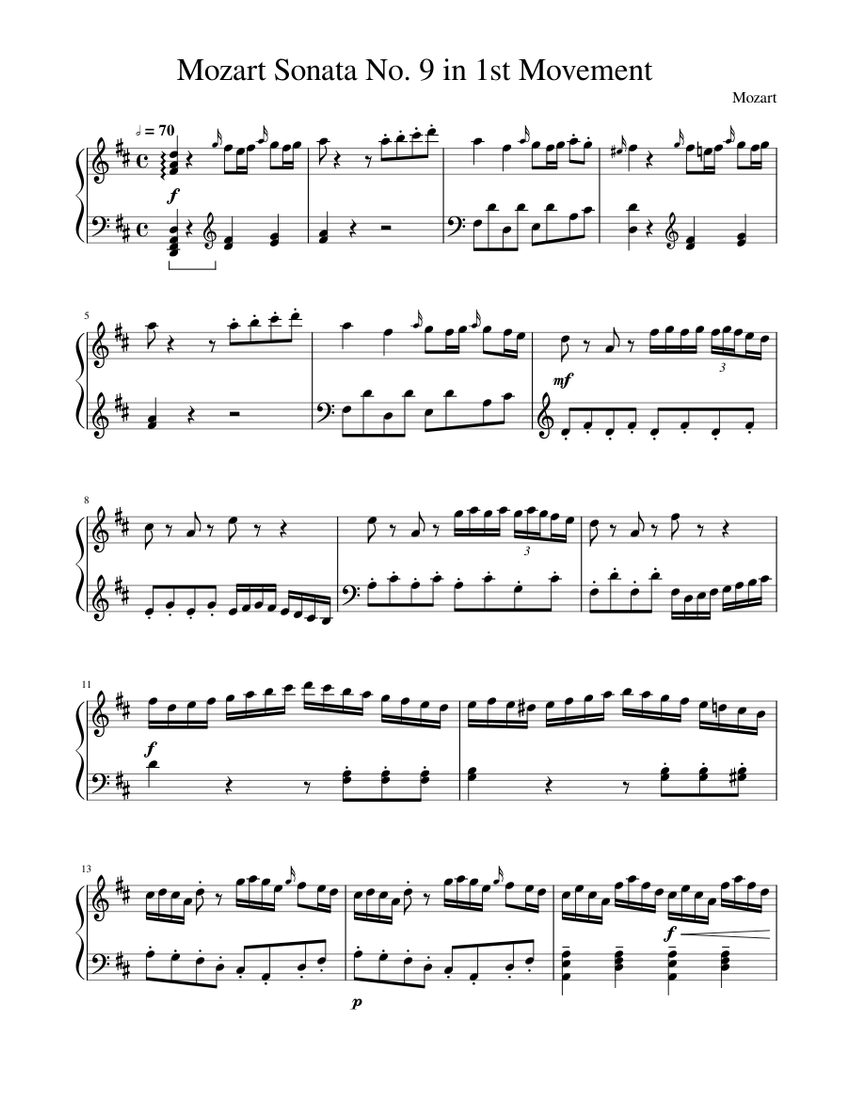 Mozart Sonata No. 9 in 1st Movement Sheet music for Piano (Solo) |  Musescore.com