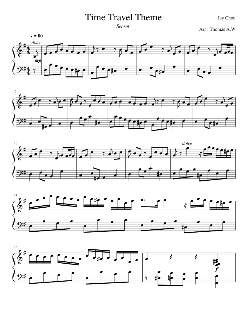 Time Travel Theme by Jay Chou from Secret 2007 film Sheet Music