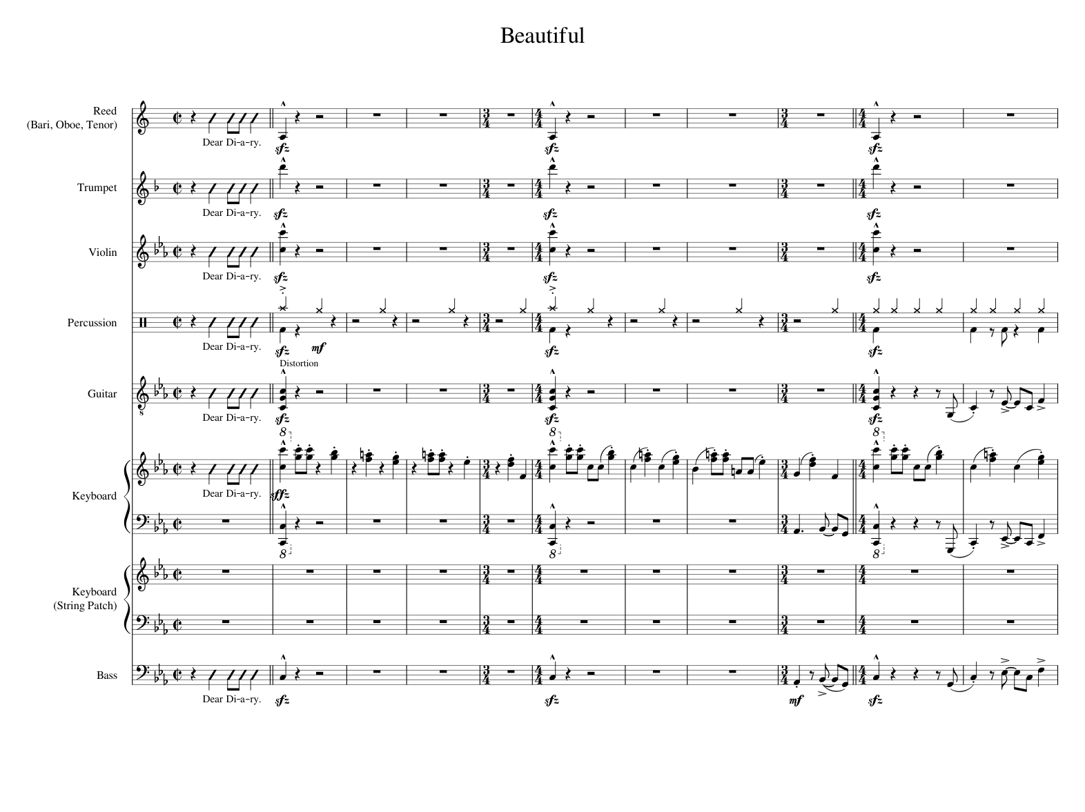 Beautiful - Heathers: The Musical Sheet Music for Piano, Saxophone ...