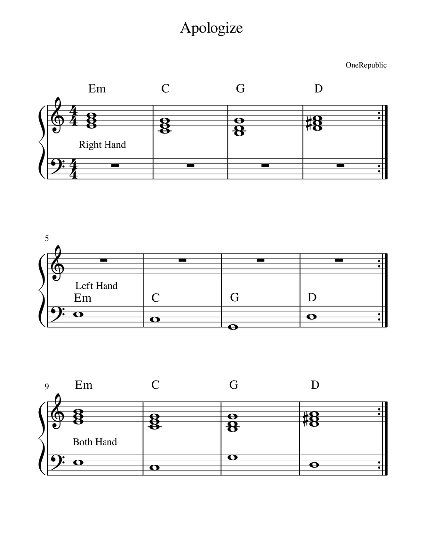 Apologize Sheet music for Piano (Solo) Easy | Musescore.com