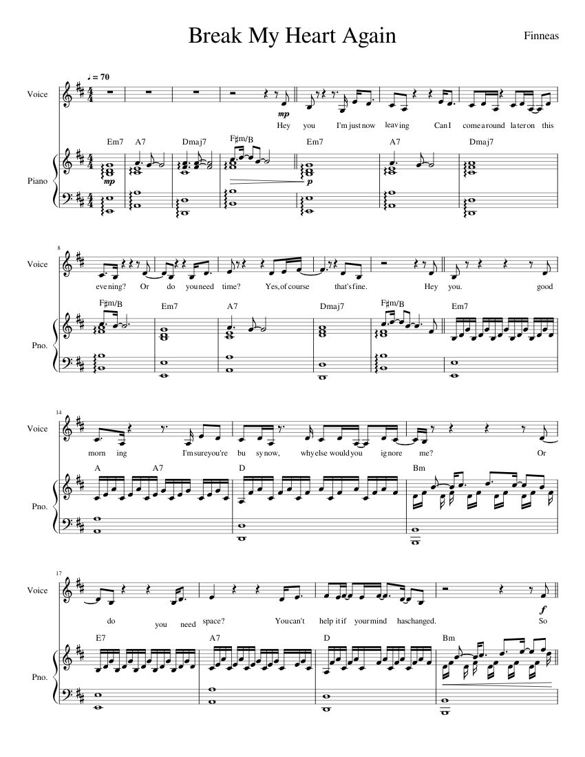 Break My Heart Again_Higher Voices Sheet music for Piano, Vocals (Piano