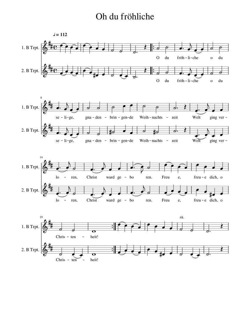 Weihnacht Oh du fröhliche Sheet music for Trumpet in bflat (Brass