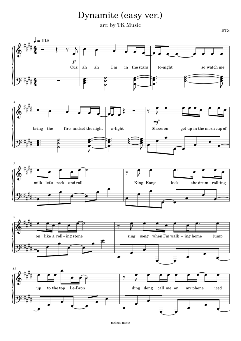 Dynamite - Easy Ver. Sheet Music For Piano (Solo) | Musescore.com