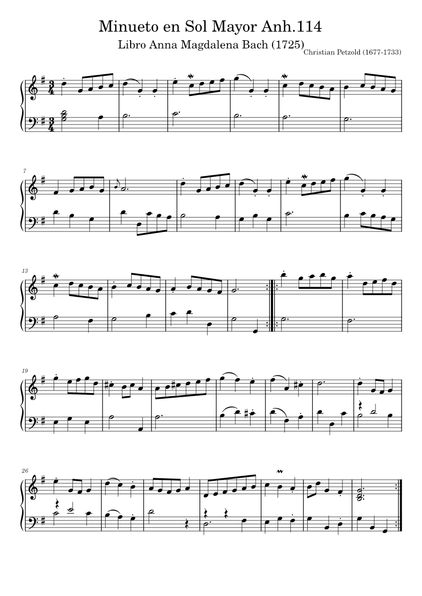 Minuet in G major BWV Anh.114