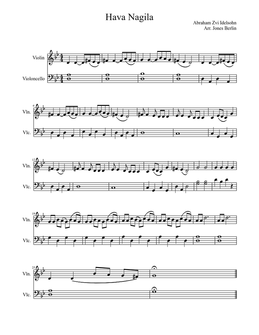 Hava Nagila Sheet Music For Violin Solo Musescore