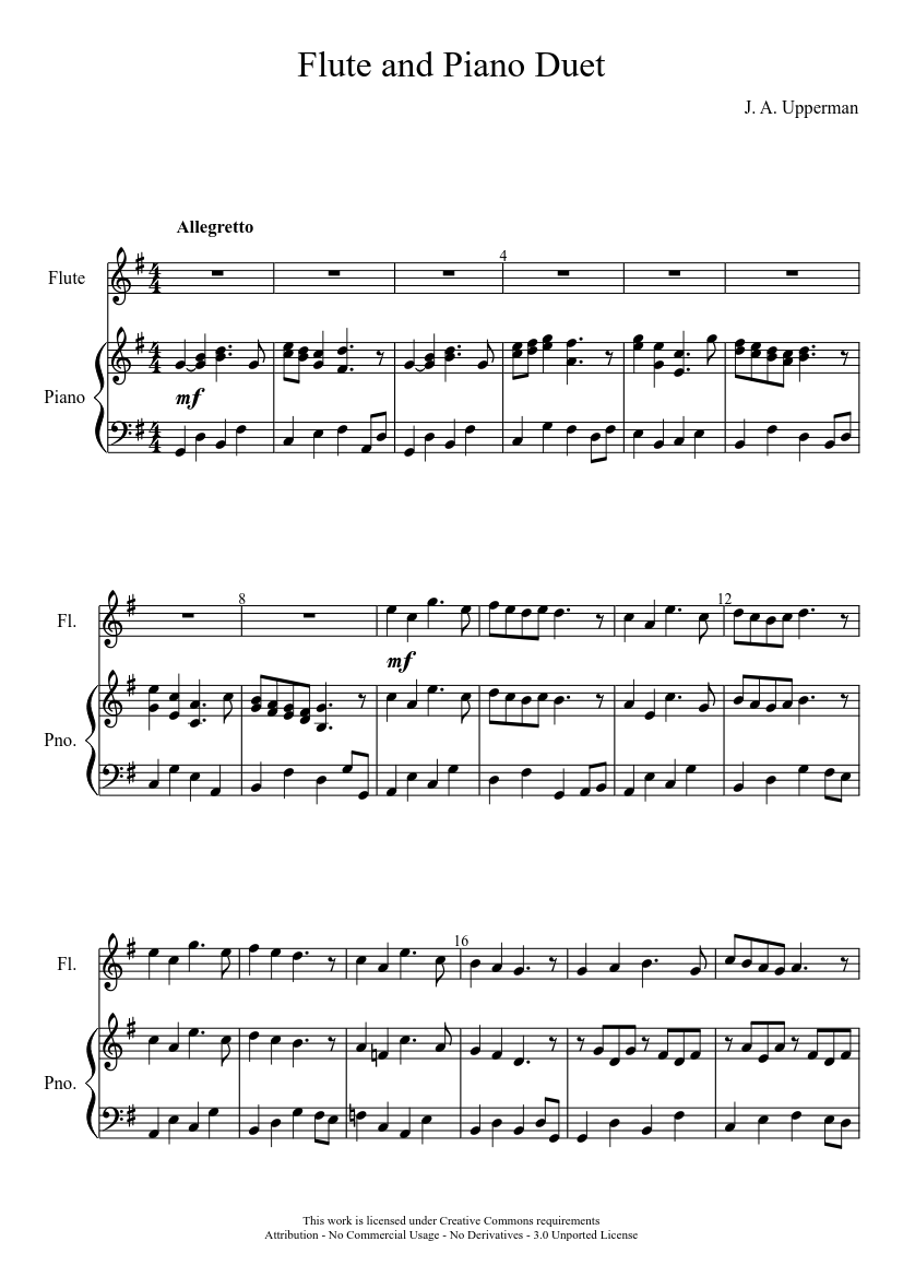 Flute and Piano Duet Sheet music for Piano, Flute (Solo) | Musescore.com
