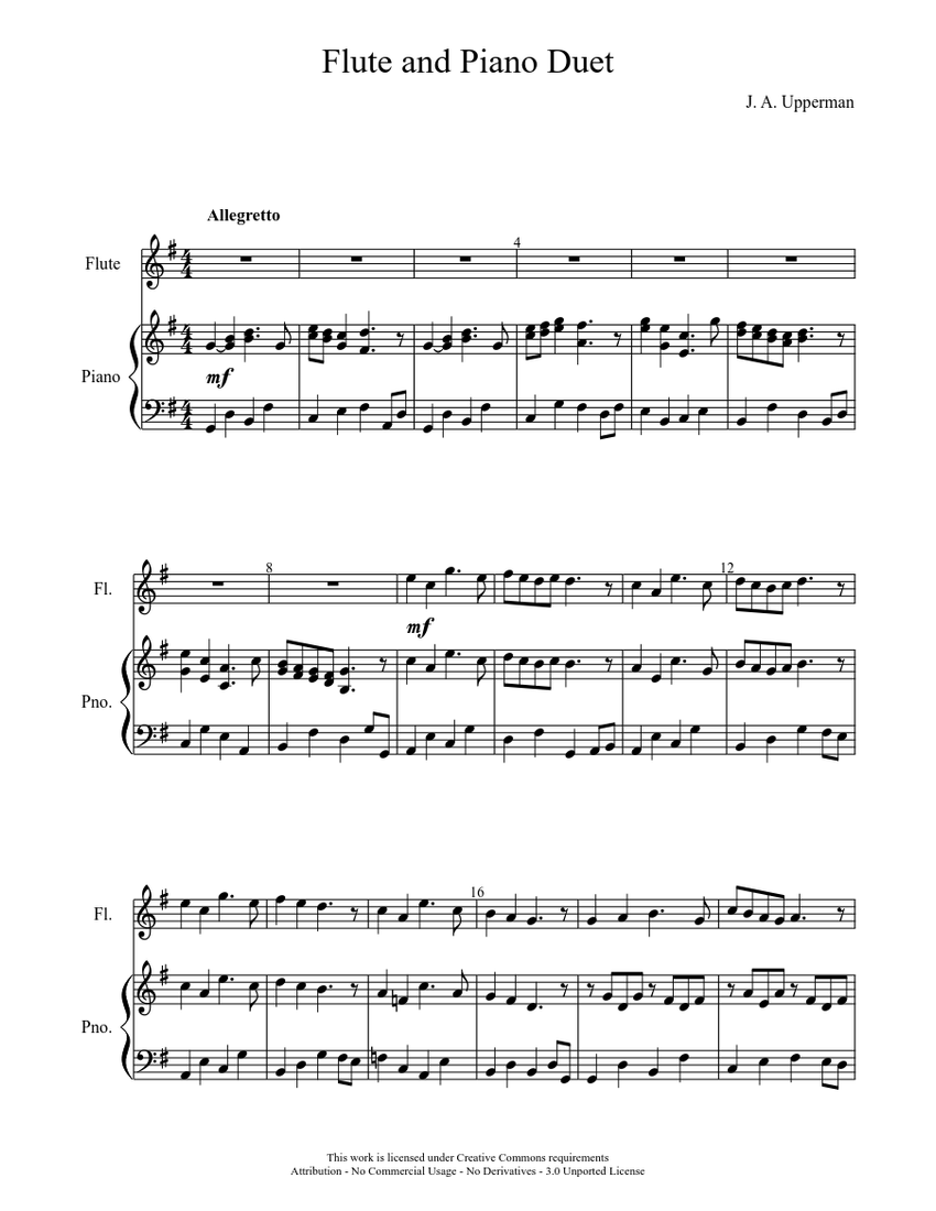 Flute and Piano Duet Sheet music for Piano, Flute (Solo) | Musescore.com