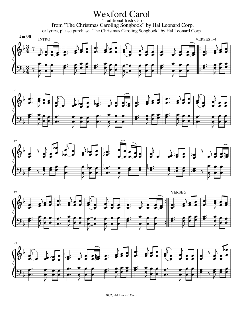 Wexford Carol Sheet Music For Piano SATB Easy Musescore