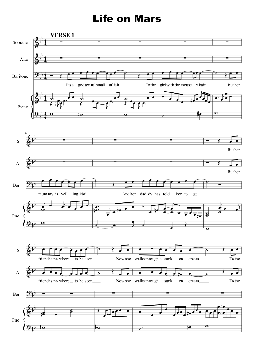 Life on Mars Sheet music for Piano (Solo) | Musescore.com