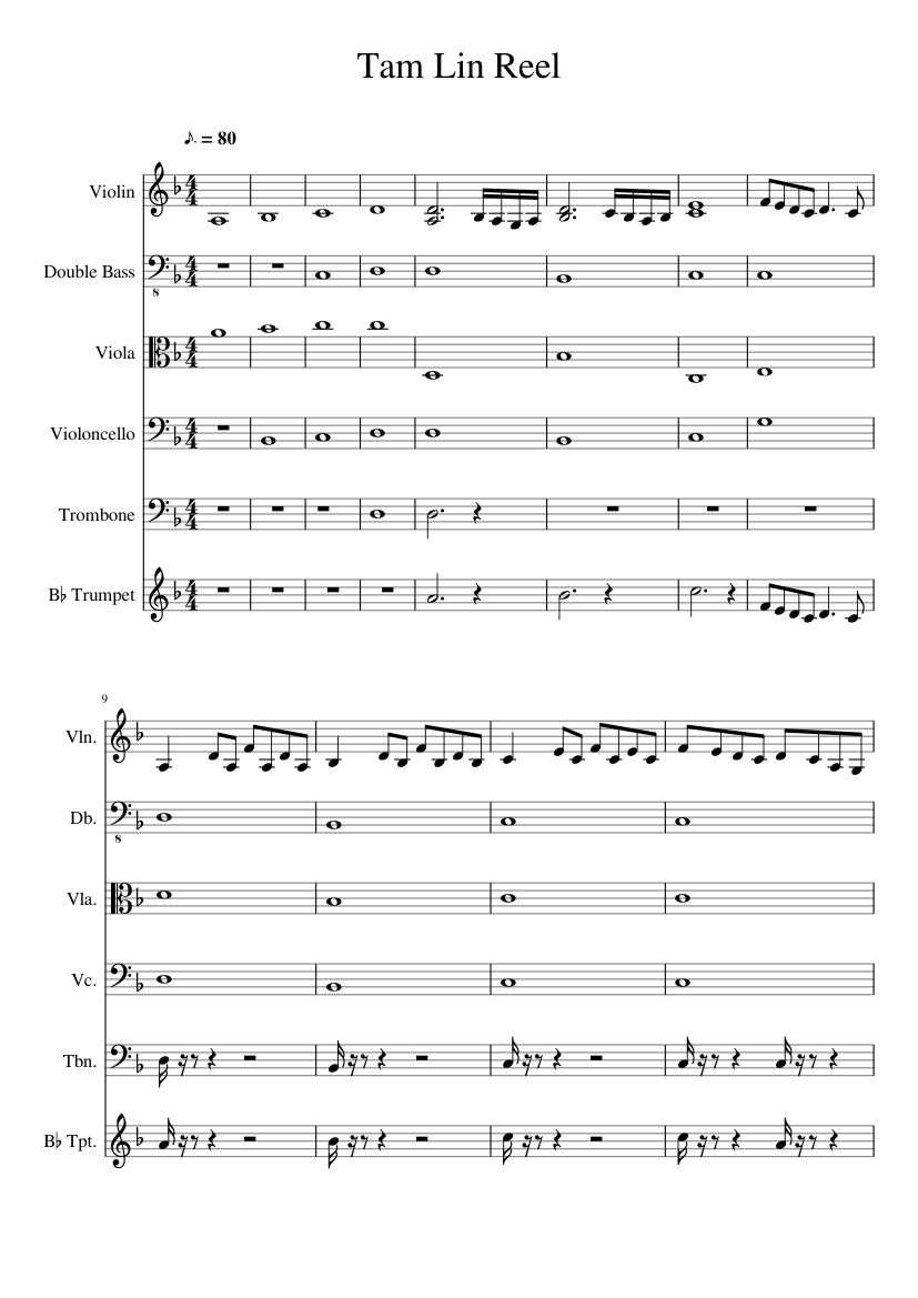 Tam Lin / Glasgow Reel - harmony folk fiddle arrangement sheet