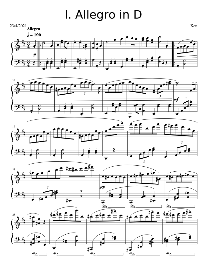 I. Allegro in D major Sheet music for Piano (Solo) | Musescore.com