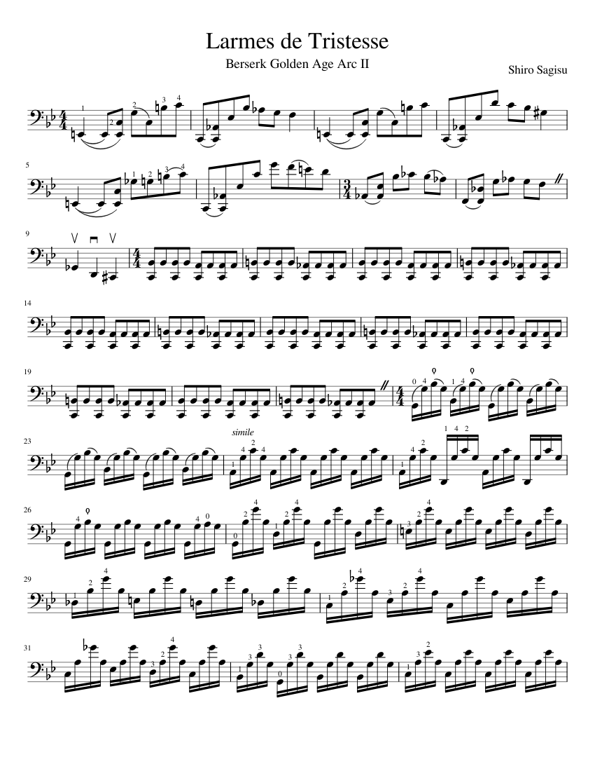 Larmes De Tristesse Sheet Music For Cello Solo Musescore Com