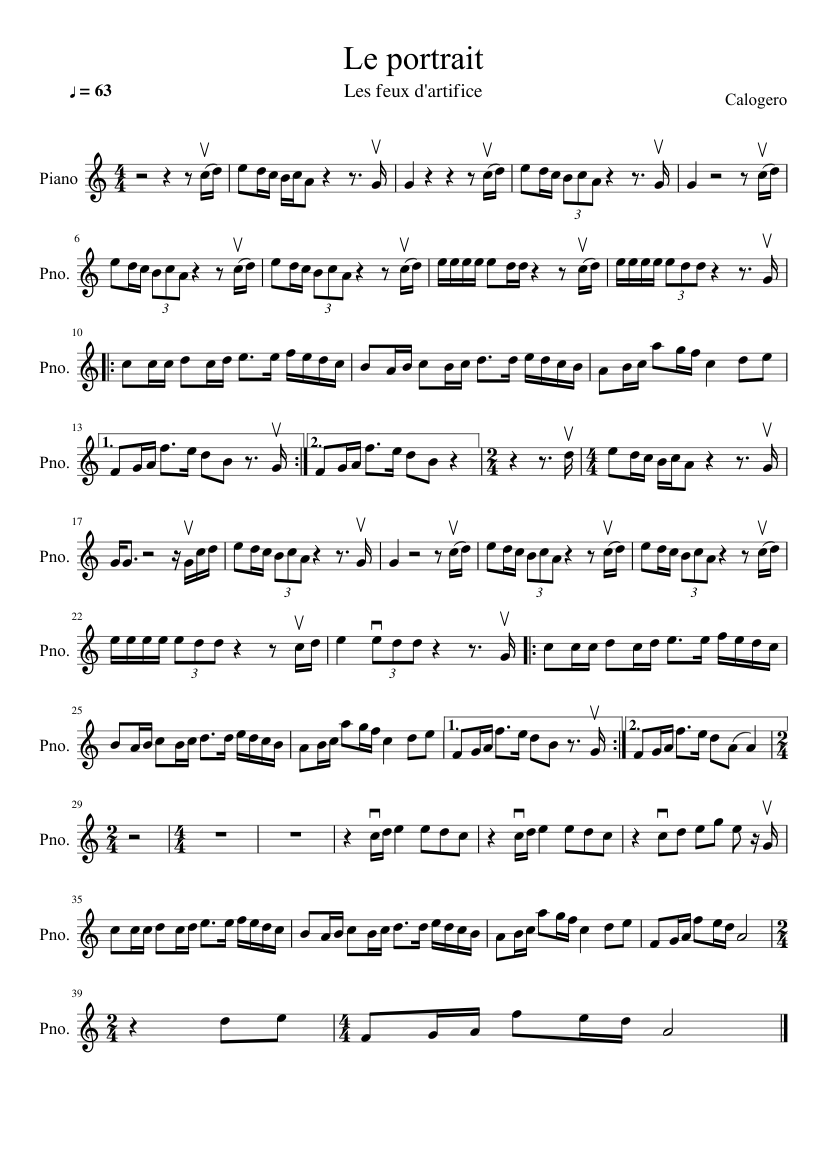 Le portrait - Calogero Sheet music for Piano (Solo) | Musescore.com