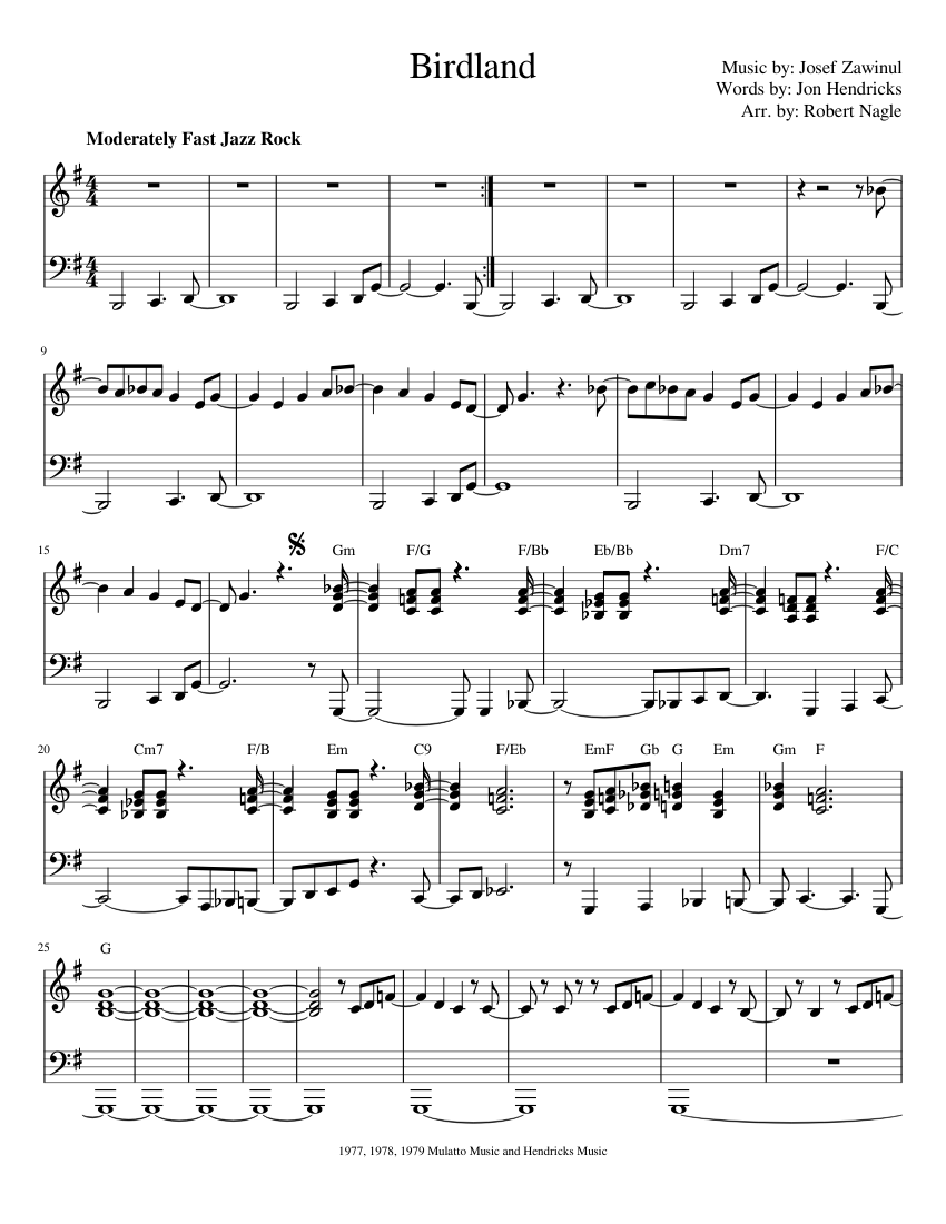 Birdland (piano) Sheet music for Piano (Solo) | Musescore.com