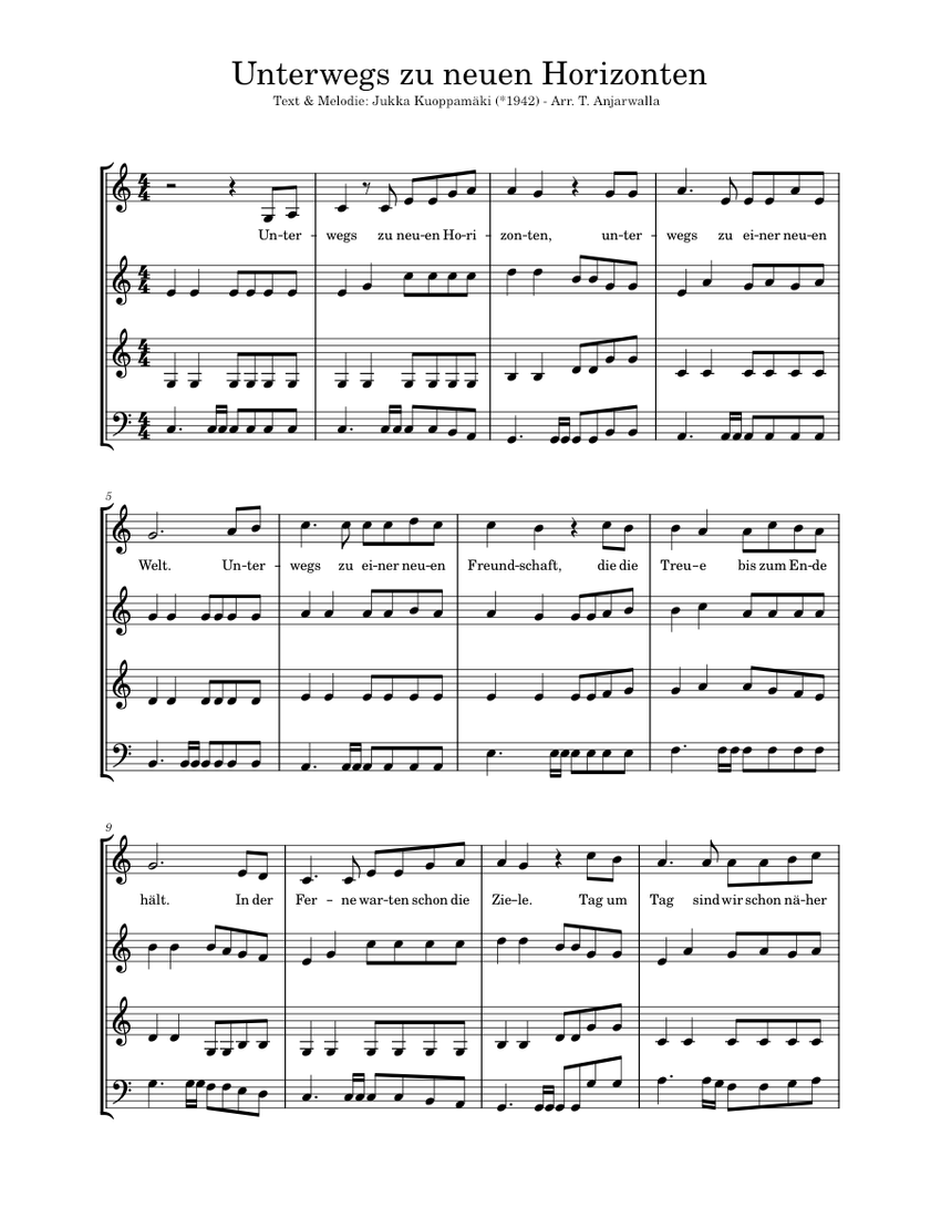 Unterwegs_zu_neuen_Horizonten (C-Dur) Sheet music for Cornet, Violin, Cello, Nyckelharpa (Mixed 