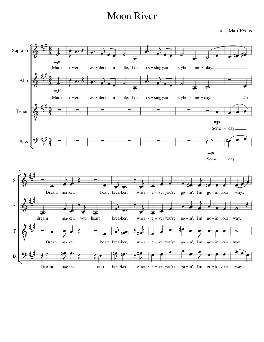 moon river – Audrey Hepburn Sheet music for Soprano, Alto, Tenor, Bass  voice (A Capella) | Musescore.com