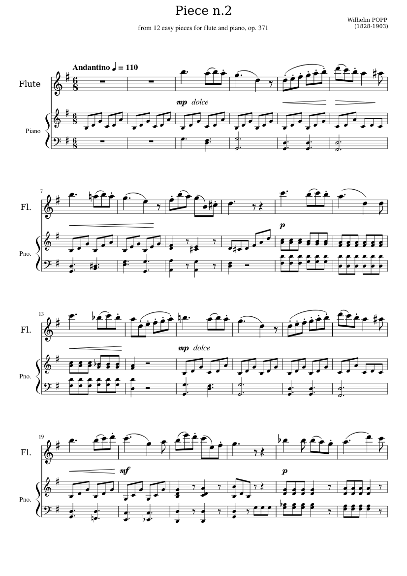 Piece n.2 - from 12 easy pieces for flute and piano op. 371