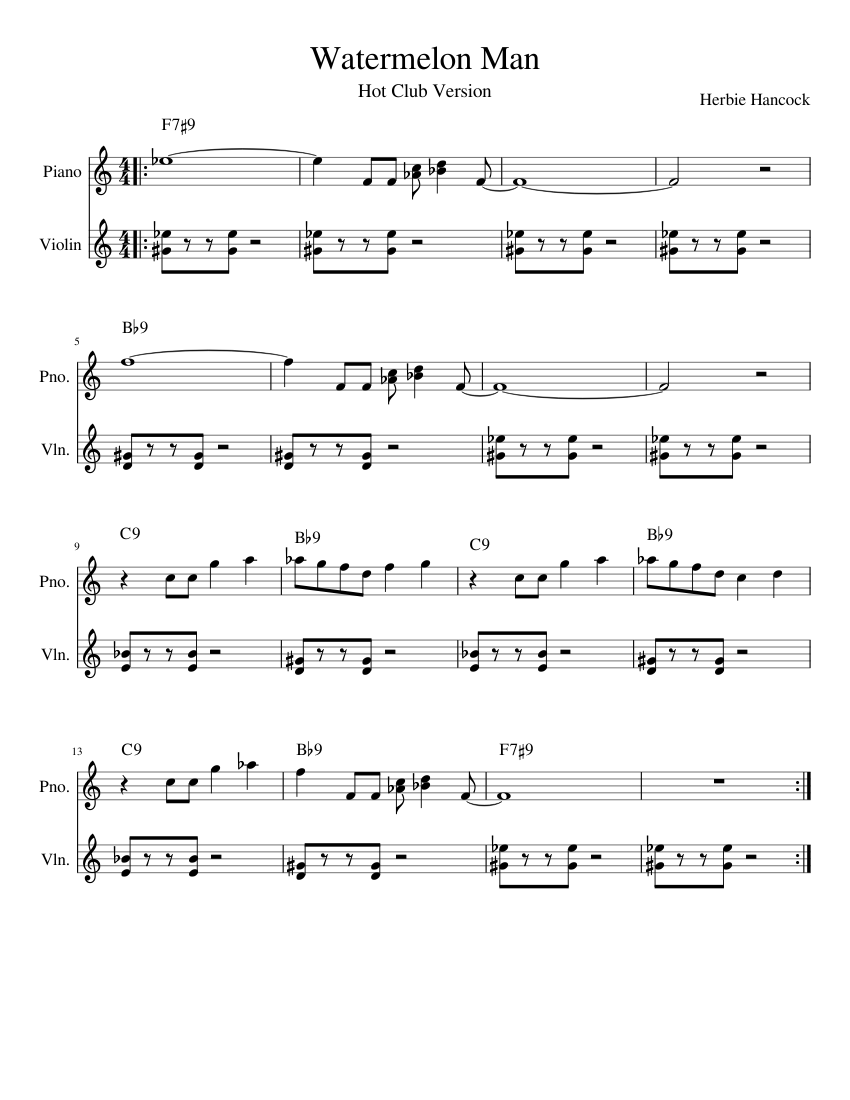 Watermelon Man Sheet music for Piano, Violin (Solo) | Musescore.com