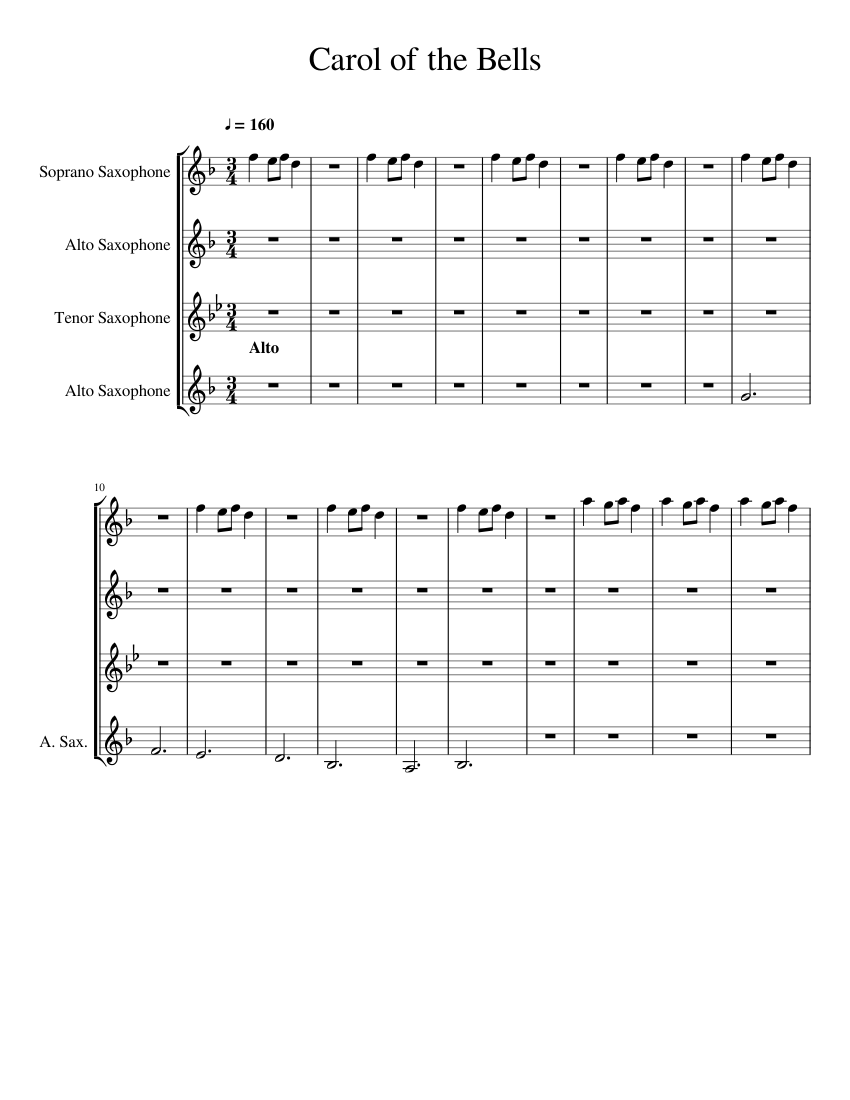 Carol of the Bells Sheet music for Saxophone alto, Saxophone tenor ...
