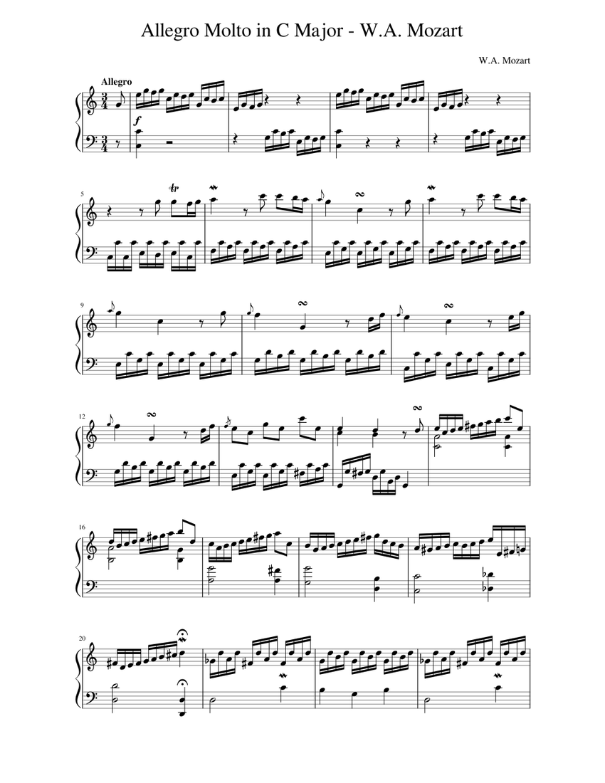 Allegro Molto in C Major - W.A. Mozart Sheet music for Piano (Solo) |  Musescore.com