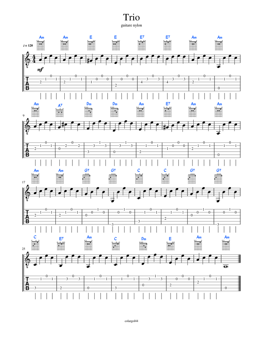 Music Notes Trio Trio Sheet music for Guitar (Solo) | Musescore.com