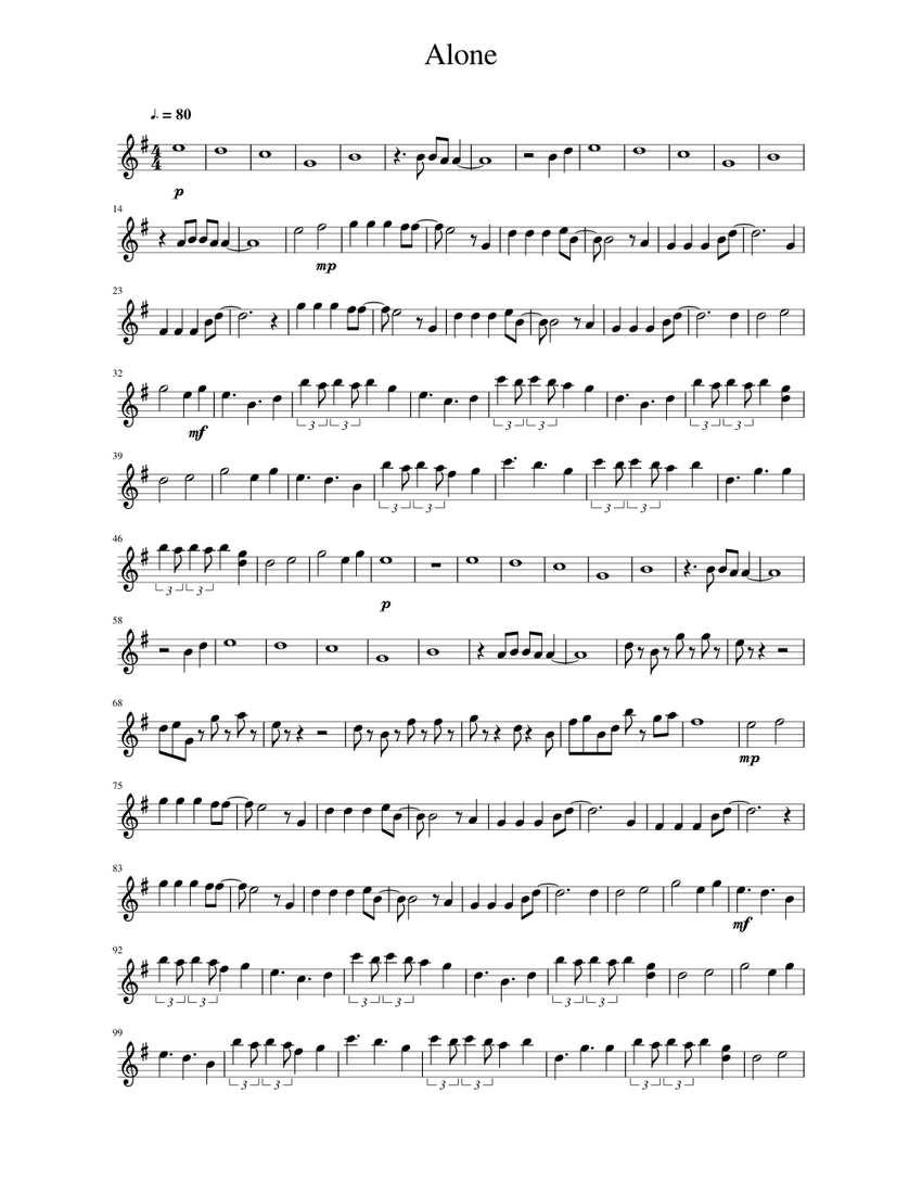Alone Alan Walker VIOLIN Sheet music for Piano (Solo) | Musescore.com