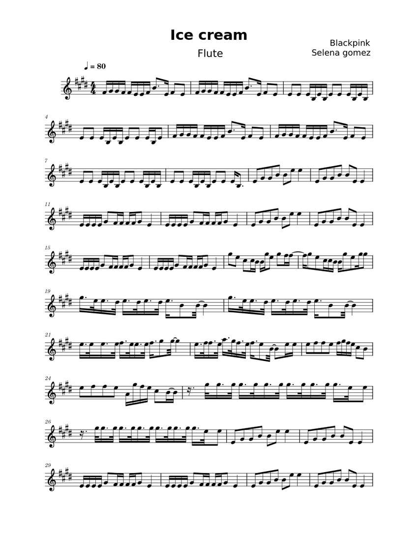 Ice cream Blackpink and Selena Gomez Sheet music for Flute (Solo