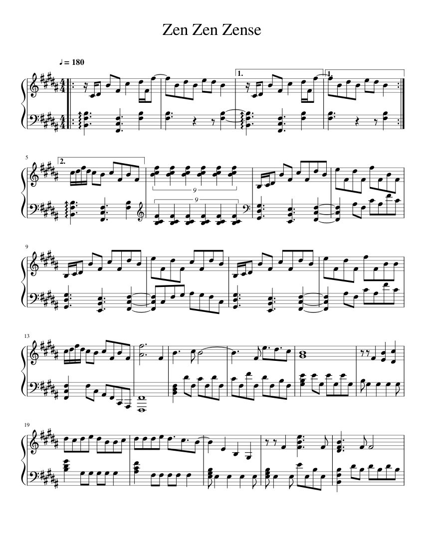 Zen Zen Zense Sheet music for Piano (Solo) | Musescore.com