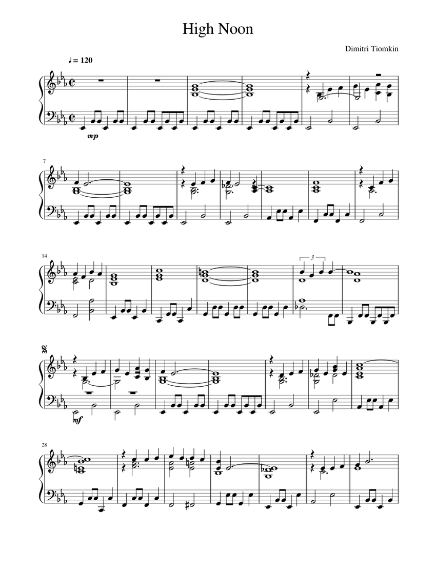 High Noon Sheet music for Piano (Solo) Easy | Musescore.com