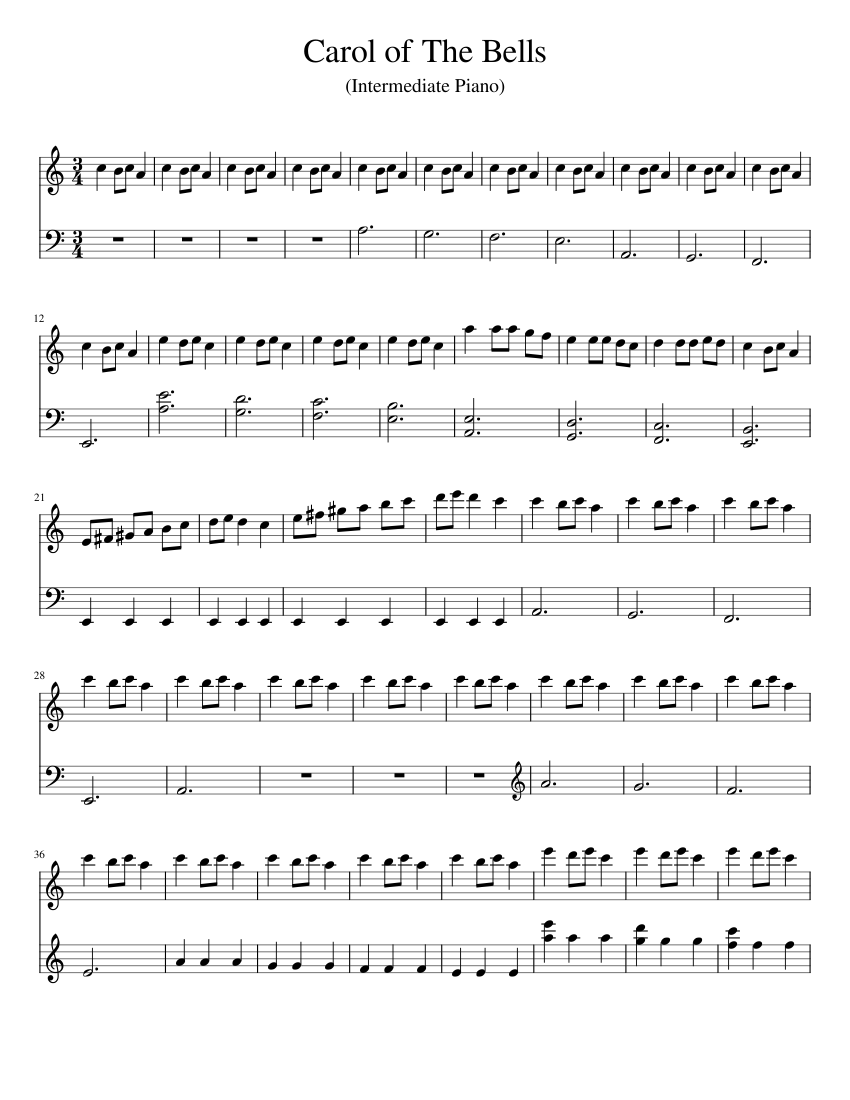 Carol of The Bells Sheet music for Piano (Solo) Easy | Musescore.com