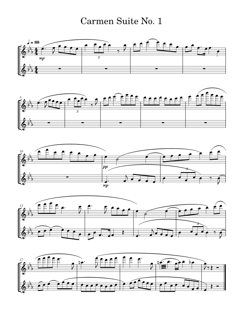 Carmen Suite No 1 Duet Sheet Music For Flute Woodwind Duet 