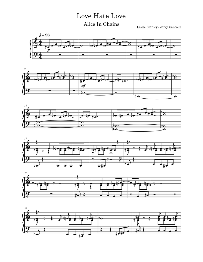 Love Hate Love – Alice in Chains Sheet music for Piano (Solo ...