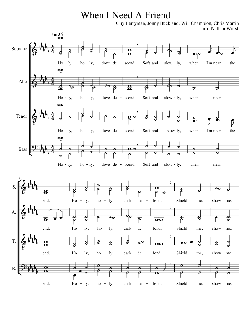Coldplay When I Need A Friend, SSAATTBB Sheet music for Soprano, Alto