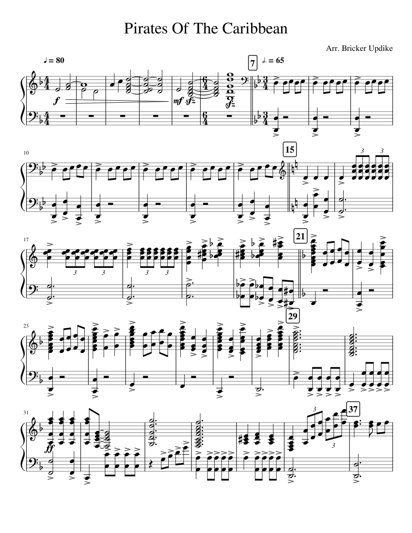 Pirates Of The Caribbean Piano Duet Sheet music for Piano (Solo) |  Musescore.com