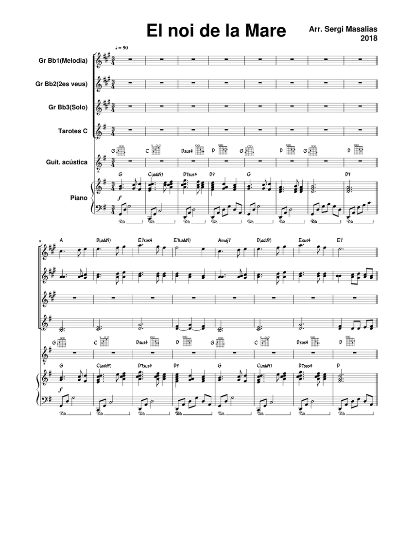 El noi de la Mare Sheet music for Piano, Oboe, Clarinet in b-flat, Guitar (Woodwind Quintet ...