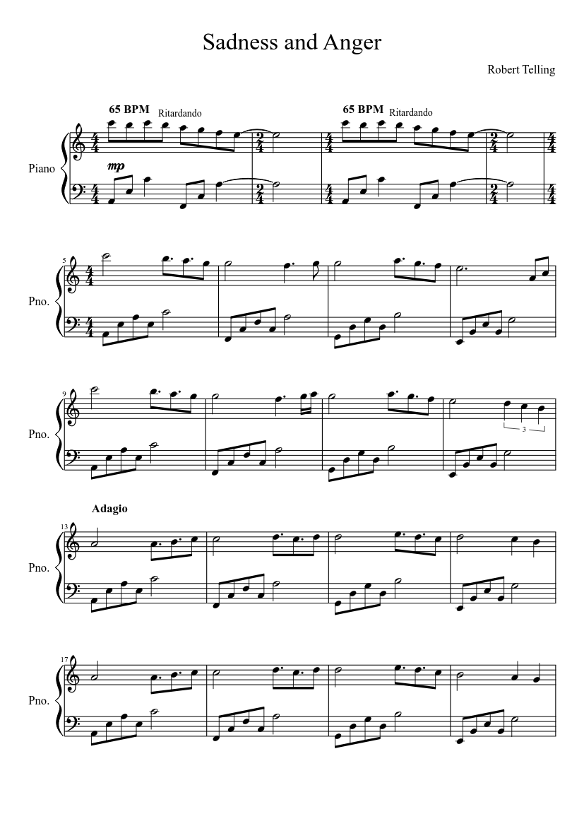 Sadness and Anger Sheet music for Piano (Solo) | Musescore.com